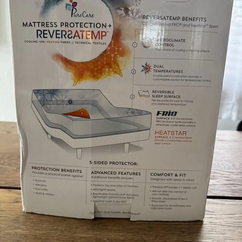 New Purecare Premium Protection 5-Sided Cooling White Mattress Protector (Queen)